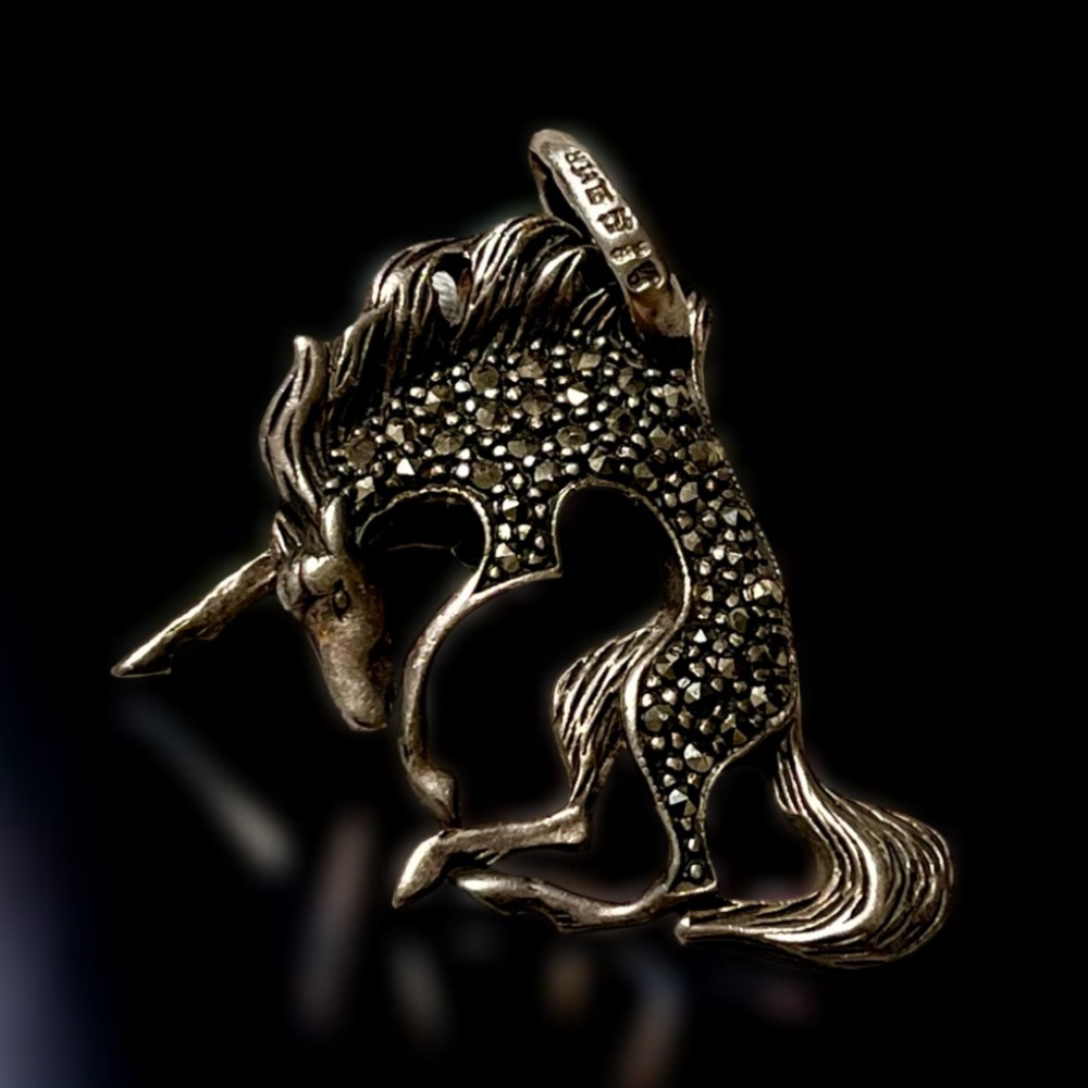 Sterling Silver Horse  encrusted with marcasite stones ANTIQUE 1920